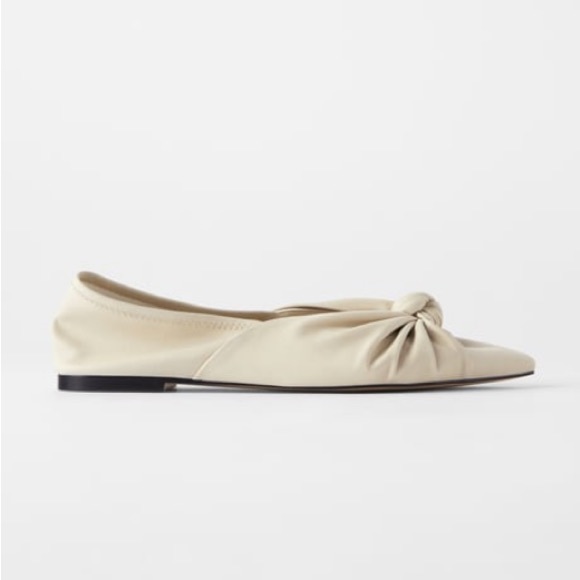Zara cream leather soft back ballet flats  with top knot size 39 - Picture 1 of 9